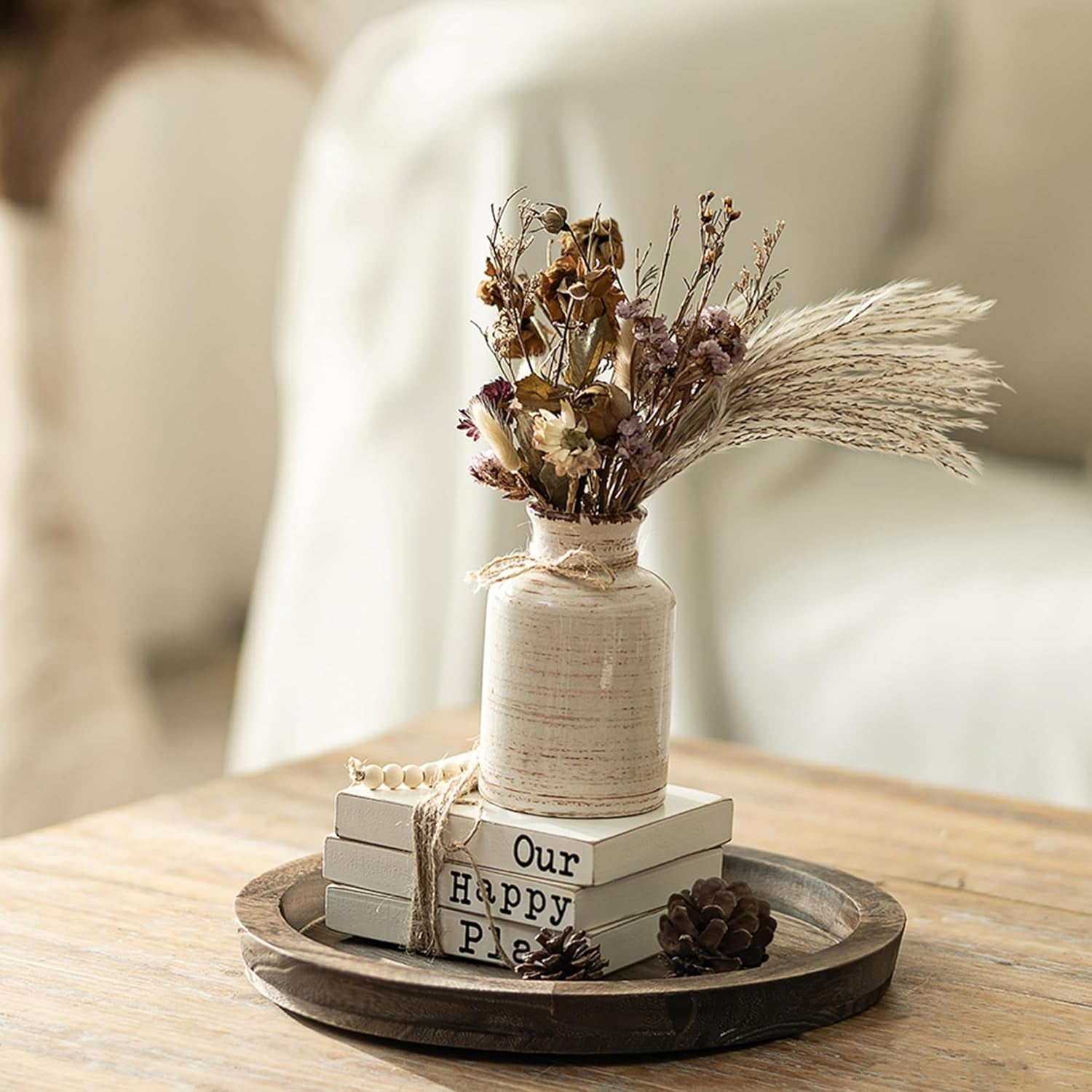 Candle Plate Holder Tray: round Wood Decorative Candle Plate Decor Farmhouse Table Centerpiece Rustic Wood Tealight Pillar Trays for Christmas Wedding Halloween Home Decor