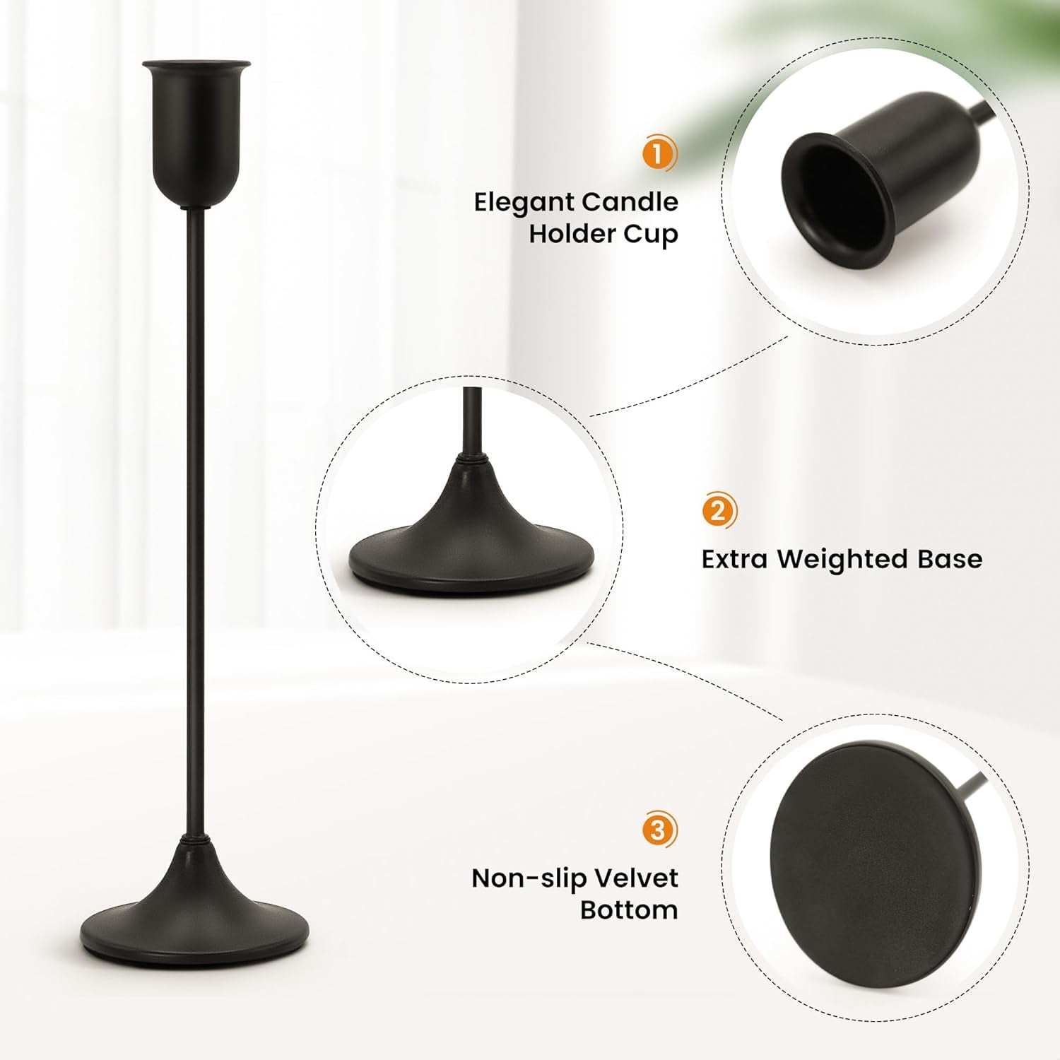 Candle Holder - 3 PCS Candlestick Holders - Vintage Candle Stick Holder - Modern Decorative Centerpiece - Cozy Atmosphere Gift for Home Decor, Wedding, Black Taper