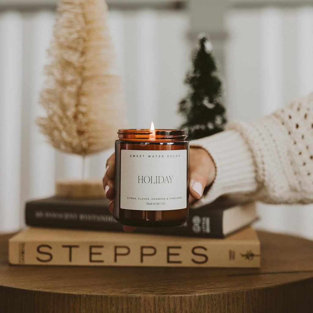 Holiday Candle | Cloves, Pine, and Sandalwood Festive Christmas Scented Soy Candles for Home | 9Oz Amber Jar, 40 Hour Burn Time, Made in the USA