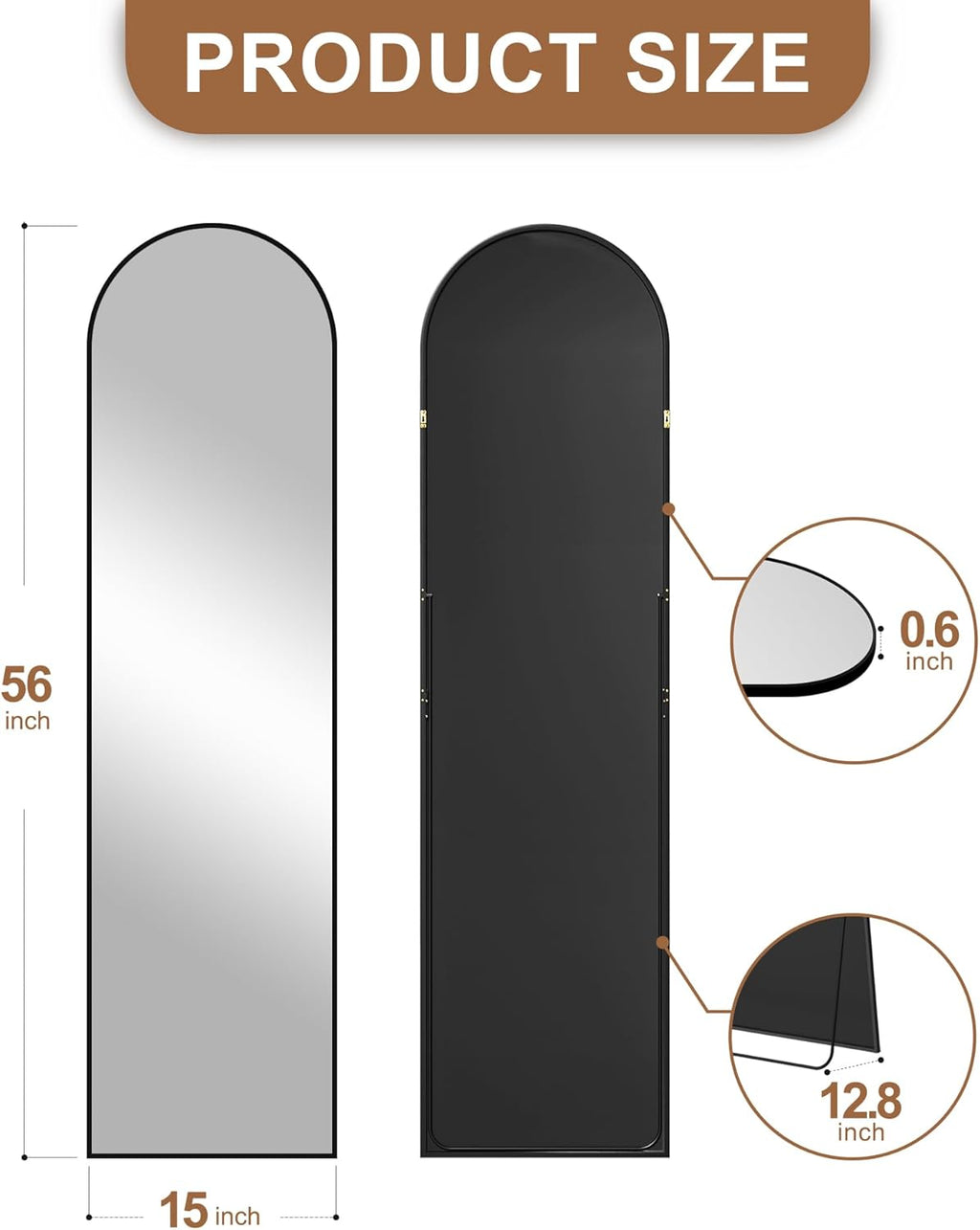Arched Mirror Full Length,Standing Mirror Full Body,Large Floor with Stand for Wall Entryway Door Bedroom Bathroom Living Room