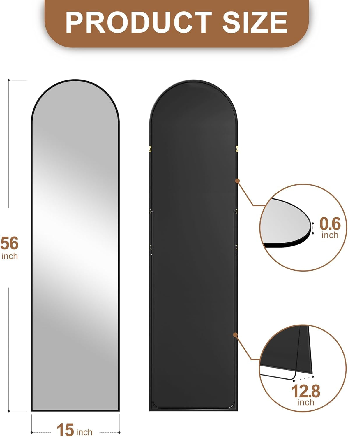 Arched Mirror Full Length,Standing Mirror Full Body,Large Floor with Stand for Wall Entryway Door Bedroom Bathroom Living Room