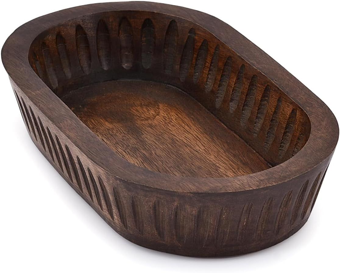Mango Wood Decorative Bowls for Home Décor, Decorative Long Wooden Bowl for Table Centerpiece (10" X 6" X 2")