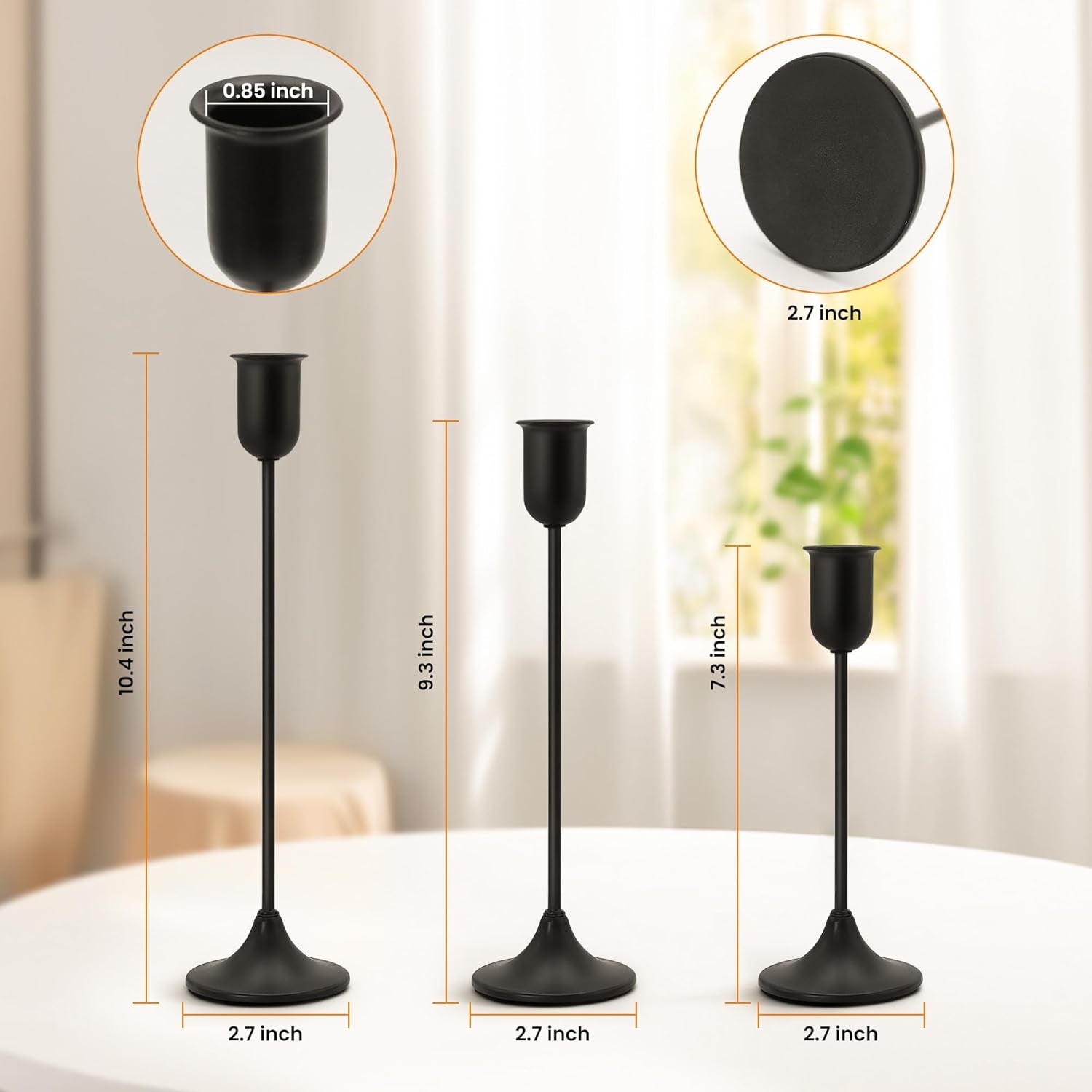 Candle Holder - 3 PCS Candlestick Holders - Vintage Candle Stick Holder - Modern Decorative Centerpiece - Cozy Atmosphere Gift for Home Decor, Wedding, Black Taper