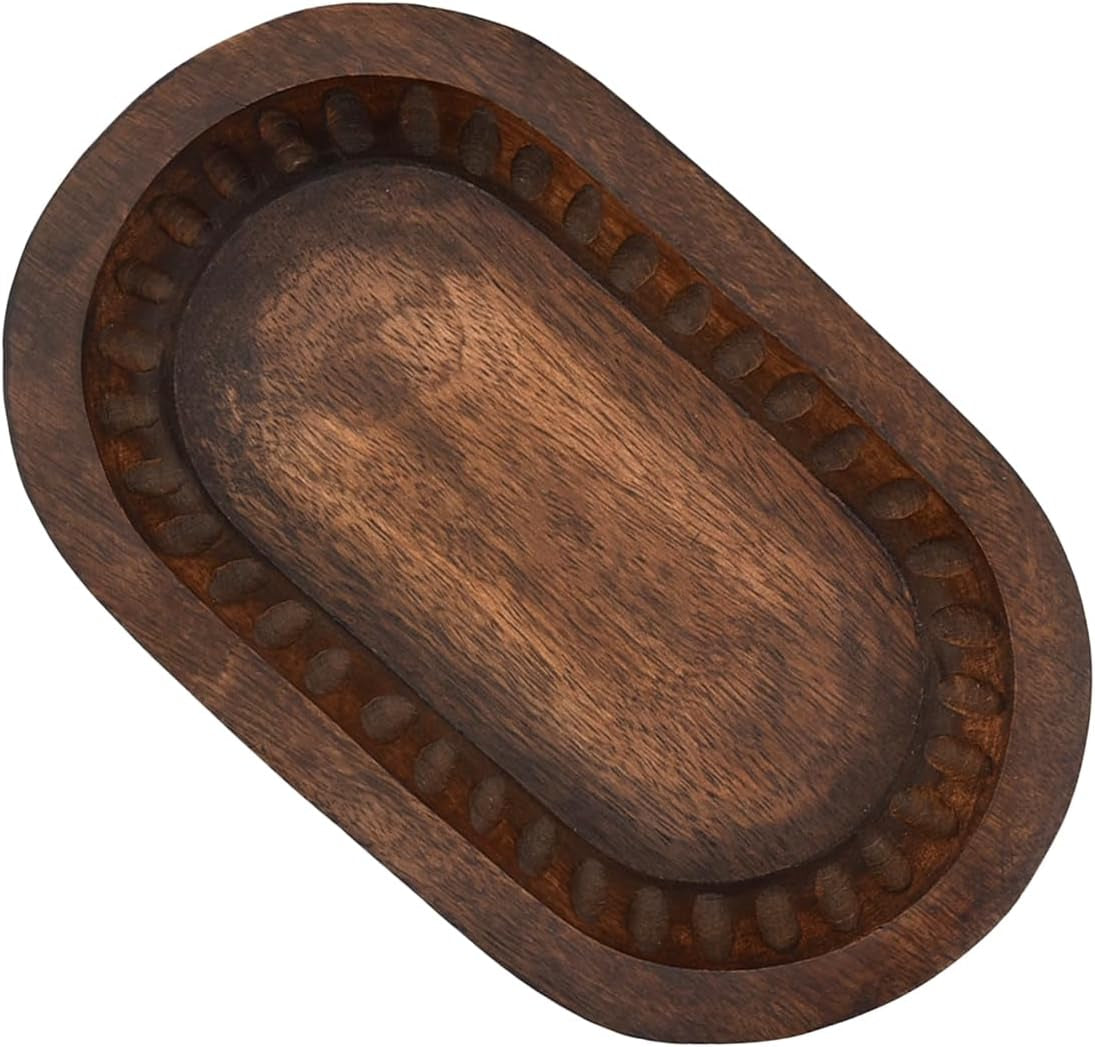 Mango Wood Decorative Bowls for Home Décor, Decorative Long Wooden Bowl for Table Centerpiece (10" X 6" X 2")