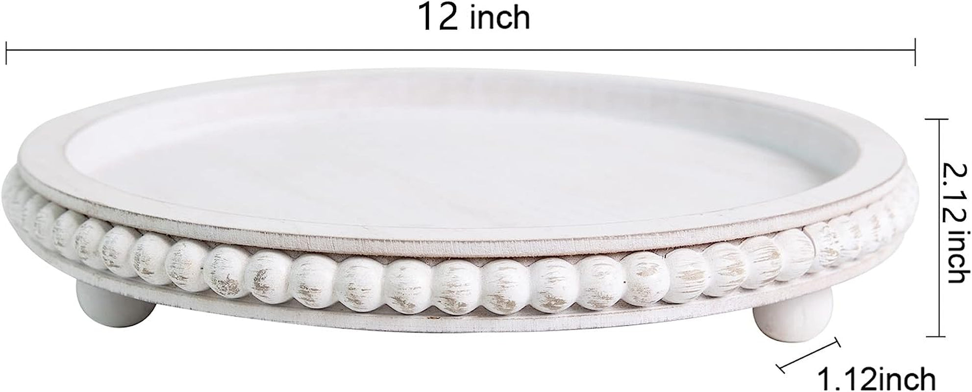 HPC Decor 12In round Wood Tray - White, Distressed, Farmhouse Rustic - Decorative Tray for Living Room, Coffee Table, Kitchen Table or Farmhouse Serving Tray