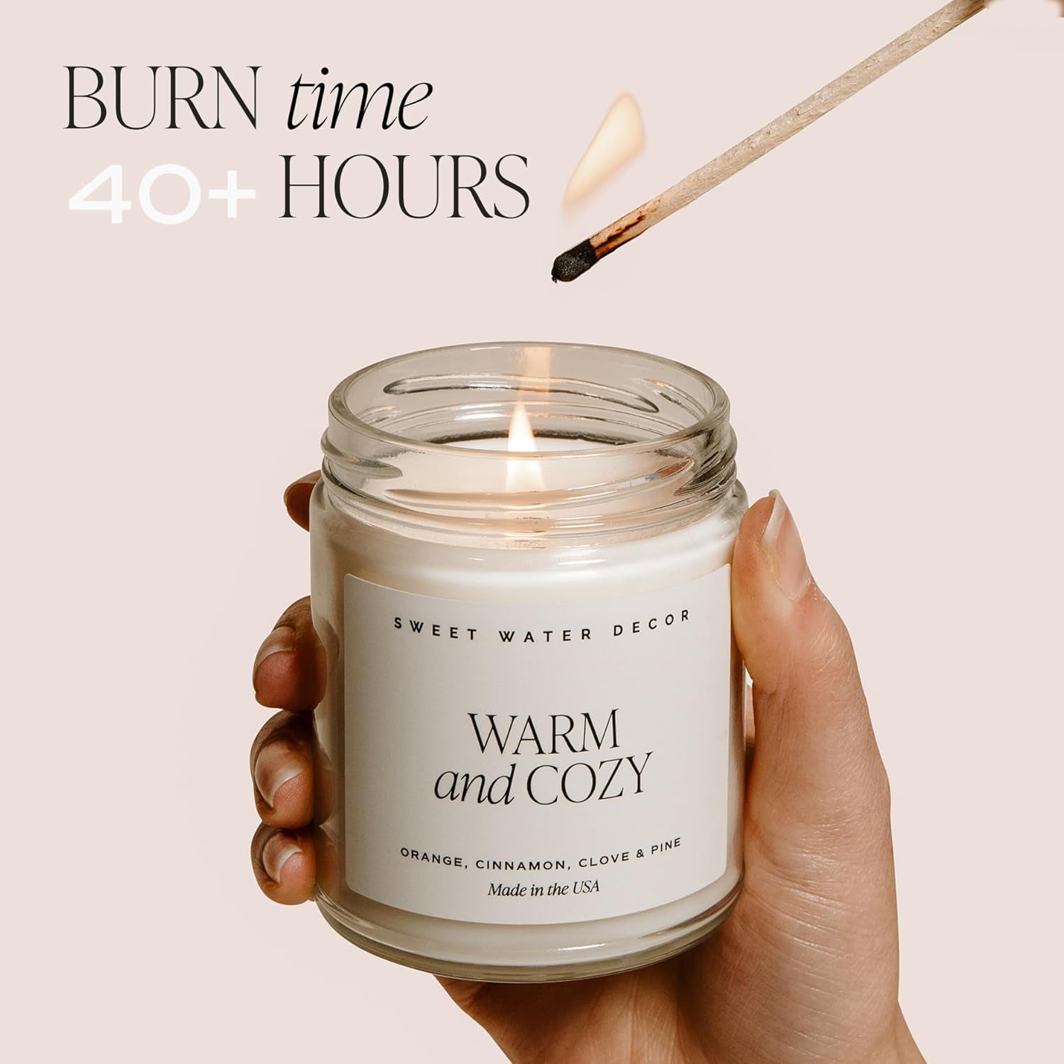 Spa Day Soy Candle - Sea Salt, Jasmine, Wood and Cream Scented Spring Candles for Home - 9Oz Clear Jar + Gold Lid, 40+ Hour Burn Time, Made in the USA