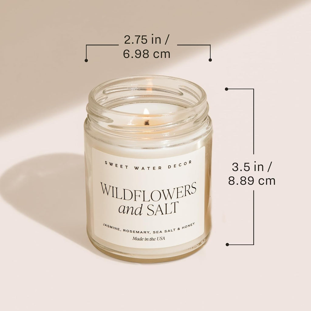 Spa Day Soy Candle - Sea Salt, Jasmine, Wood and Cream Scented Spring Candles for Home - 9Oz Clear Jar + Gold Lid, 40+ Hour Burn Time, Made in the USA