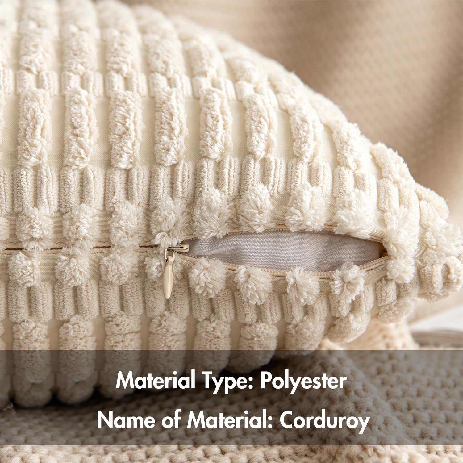 Pack of 2 Corduroy Decorative Throw Pillow Covers 18X18 Inch Soft Boho Striped Pillow Covers Modern Farmhouse Home Decor for Sofa Living Room Couch Bed Cream White