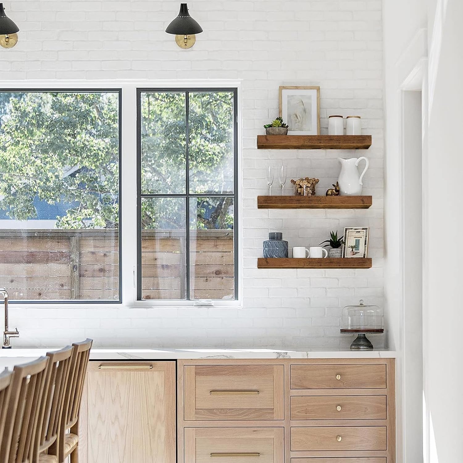 Floating Shelves for Wall Bathroom Shelf Bedroom Kitchen Living Room Hanging Book Shelves Small Farmhouse Decor 16 Inch Set of 3, Rustic Brown (015-BN3)