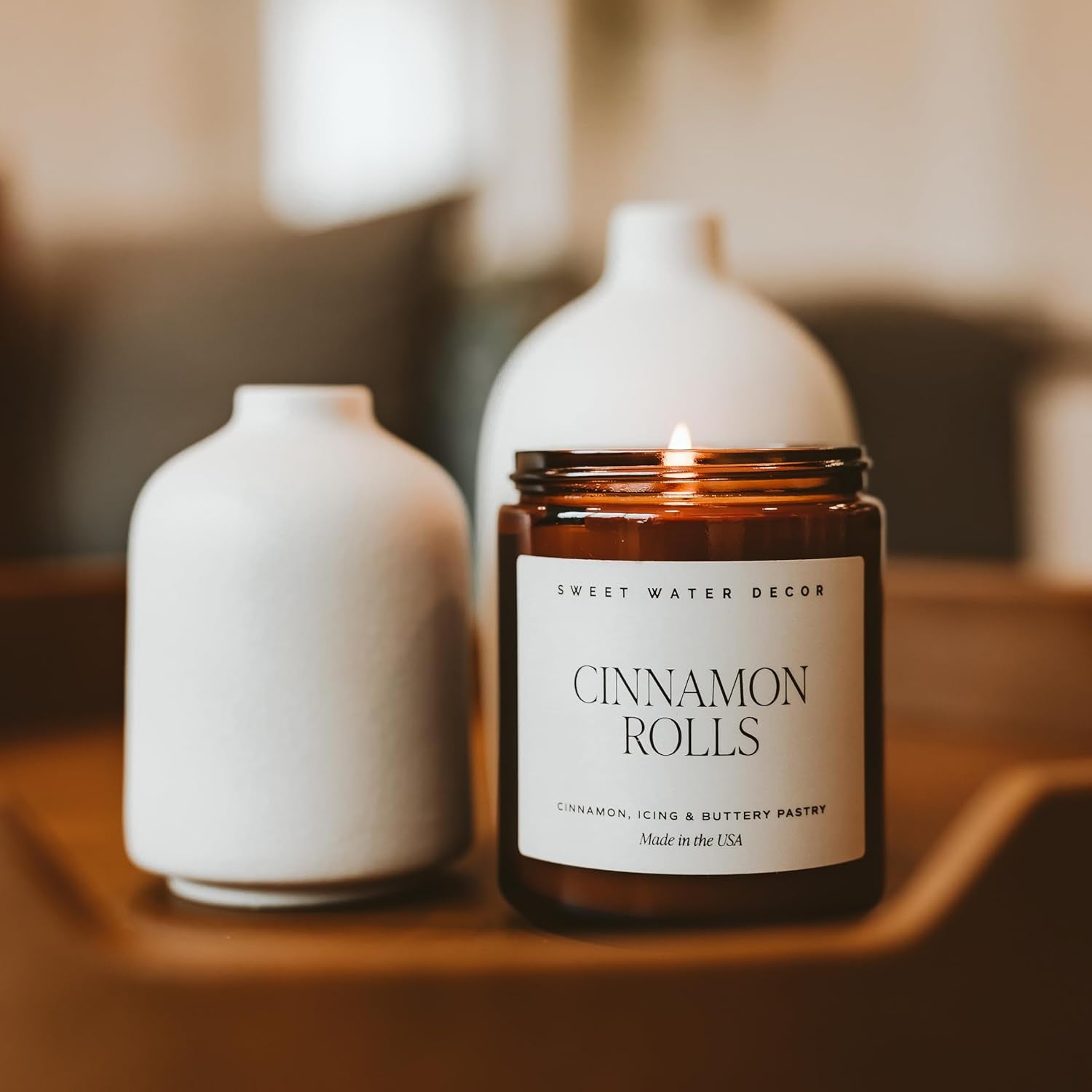 Cinnamon Roll Candle - Fall Candle with Cinnamon, Icing & Buttery Pastry for Home - Soy Candles with 40 Hours Burn Time - 9Oz Black Lid Amber Jar Holiday Scents