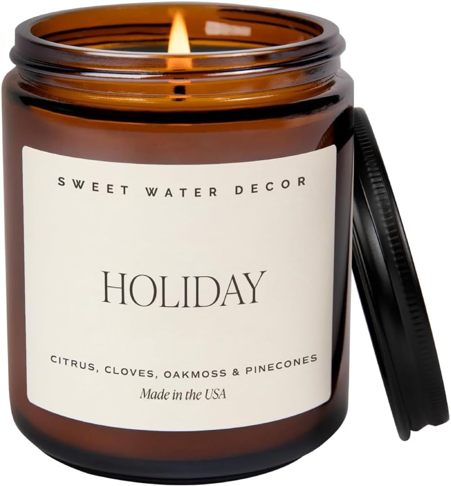 Holiday Candle | Cloves, Pine, and Sandalwood Festive Christmas Scented Soy Candles for Home | 9Oz Amber Jar, 40 Hour Burn Time, Made in the USA