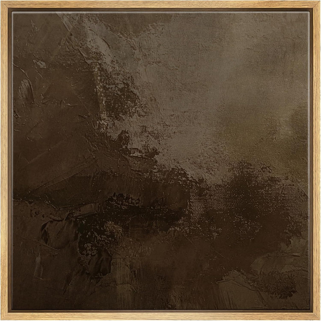 Framed Canvas Print Wall Art Textured Brown Abstract Rustic Brushstroke Illustrations Rustic Zen for Living Room, Bedroom, Office - 24"X24" Natural