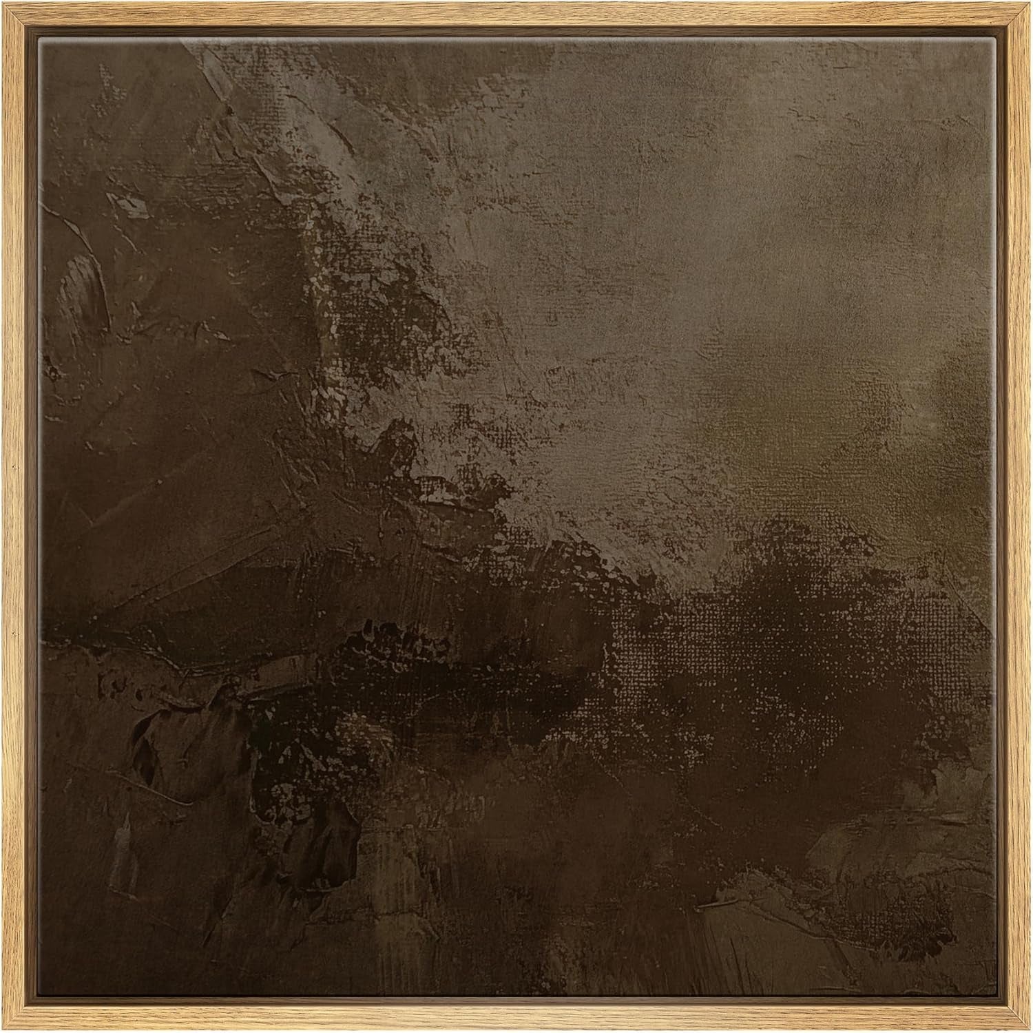 Framed Canvas Print Wall Art Textured Brown Abstract Rustic Brushstroke Illustrations Rustic Zen for Living Room, Bedroom, Office - 24"X24" Natural