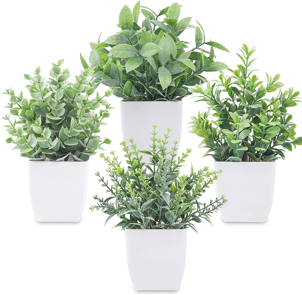 4 Pack Fake Plants Mini Artificial Greenery Potted Plants for Home Decor Indoor Office Table Room Farmhouse Bathroom Decor