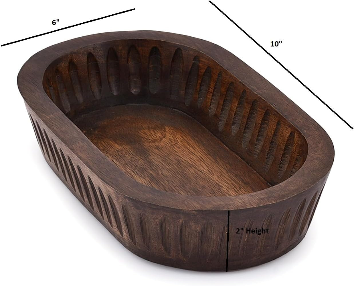 Mango Wood Decorative Bowls for Home Décor, Decorative Long Wooden Bowl for Table Centerpiece (10" X 6" X 2")